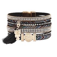 Bohemian Owl Charm Bracelet for Women, Tassel Festival Jewelry Gift - Black
