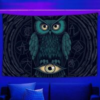 Supdreamc Boho Wall Hanging Throw 40x60 inch Blacklight Bedding Tapestry Posters - Green Owl Art Mul