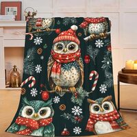 UIAMT Christmas Owl Blanket Cute Owl Flannel Plush Throw Blanket Cozy Funny Winter Holiday Decor Fle