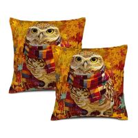 IsegMind Fall Owl Maple Leaf Throw Pillow Cover 14x14 Inch Set of 2 Autumn Thanksgiving Outdoor Cush
