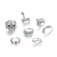 Gothic Ring Set for Women Men Vintage Stackable Silver Skull Owl Spider Snake Knuckle Ring Set Punk 