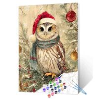 Christmas Eve DIY Paint by Numbers for Adults Animal Owl Stand in Xmas Trees Painting Acrylic Paint 