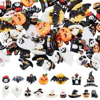 DICOSMETIC 64Pcs 16 Styles Halloween Resin Charms Pumpkin Skeleton Owl Bat Cat Resin Cabochons Flatb