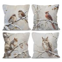 MONALET Winter Forest Bird Cardinal Throw Pillow Covers 18x18 Set of 4, Sparrow Squirrel Owl Decor P
