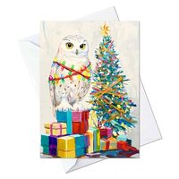 Snowy Owl Tangled in Christmas Lights Greeting Cards - Cards with Envelopes - (Set of 10) Large 5.8