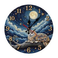 LISSAHNE Owl Moon Night Sky Wall Clock Art Home Decor 2D Wall Clock, Silent Non Ticking Battery Oper