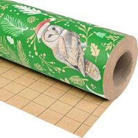 Dlyrroba Reversible Owl Christmas Wrapping Paper Roll - Metallic Foil Gift Wrap and Stripe Cute Xmas