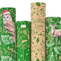 Dlyrroba Kraft Owl Christmas Wrapping Paper Roll - 4 Mini Rolls - 17 X 236 Inch Per Roll - Green Chr