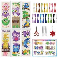 INFUNLY 6 Set Colorful Bird Cross Stitch Bookmark Kit Owl Parrot DIY Embroidery Bookmarks for Reader