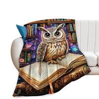 Owl Blanket Fantasy Owl Magic Book Reading Throw Blanket Soft Warm Cozy Fuzzy Plush Gifts for Girls 