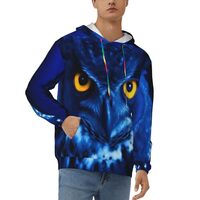 KOPOSTYZT Mens Hoodie Pullover Casual Long Sleeve Drawstring Top Blue Owl Print Hooded Sweatshirt Wi