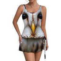 Women Ladies Short Sleeves Holiday Dress - Casual Summer Bodycon Cami Dress Cute White Owl Knee Leng