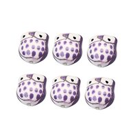 KALLORY 10pcs Purple Cartoon Owl Ceramic Beads for Jewelry Making DIY Craft Accessories with Smooth 