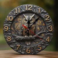 Decorative Wall Clocks Battery Operated - 10 Inch Modern Wooden Rustic Brown Owl-D 2D Print Non Tick