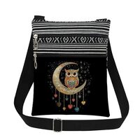 XiaoGalaee Owl Moon Print Women Crossbody Bag Starry Sky with Owl Heart Adjustable Strap Messenger B
