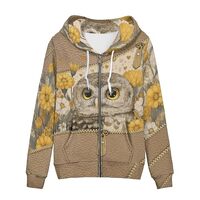 Pinupub Brown Funny Owl Hoodie Women Soft Comfy Fall Long Sleeve Zip Up Hoodies Casual Spring Graphi