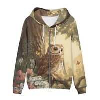 Pinupub Retro Owl Hoodies for Women Casual Long Sleeve Zip Up Sweatshirts with Front Pockets Oversiz