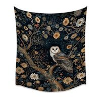 Dark Moody Night Owl Tapestry Wall Hanging Vintage Gothic Botanical Owl Print Floral Art Nouveau Dar