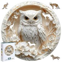 Wooden Jigsaw Puzzle for Adults, White Owl Oddpieces Puzzle 210 Piece Circular Laser Cut Puzzle with
