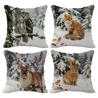 OTOUO Winter Forest Christmas Animal Pillow Covers 18x18, Rustic Snowy Christmas Reindeer Bunny Owl