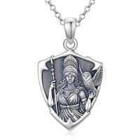 SIMONLY Shield Athena Necklace 925 Sterling Silver Owl Pendant Greek Amulet Necklace Athena Owl Jewe