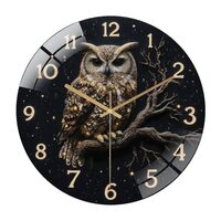 12-Inch Silent Glass Wall Clock, Owl Clock Resin Art Wall Decor Home ” Silent Non-Ticking Cloc