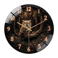 12-Inch Silent Glass Wall Clock, Forest Owl Wall Clock Unique Gift Home Decor ” Silent Non-Tic
