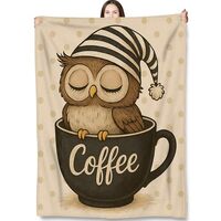 Turamurra Owl Coffee Throw Blanket Gifts for Adults Kids, Coffee Mug Blankets for Living Room Bedroo