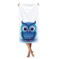 AMREWQYL Blue owl(1ï¼‰ Printed Silver Fox Velvet Beach Towel Portable Bath Towel
