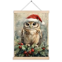 FITIE Vintage Christmas Owl Canvas Wall Art Poster Hanger Frames, Christmas Owl Decor, Rustic Holly