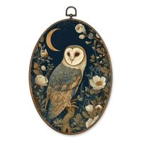 LKETW Vintage Owl Floral Oval Wall Art Decor, Rustic Cottagecore Bird Oval Canvas Hanging Decor, Dar