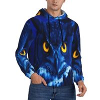 KOPOSTYZT Men'S Hoodies Pullover Blue Owl Print Hooded Sweatshirt Long Sleeve Hoodie Casual Top