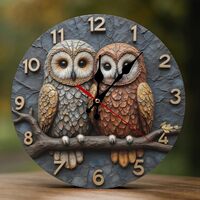 Buewutiry Decorative Wall Clocks Battery Operated - 10 Inch Modern Wooden Cute Owls Pair 2D Print No