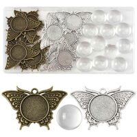MakemadeDIY 24Pcs Butterfly Bezel Pendant Trays Blanks, Winspeed 12Pcs Owl Alloy Pendant Bezel Trays