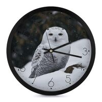 QMNBTES Snow Owl Wall Clock Battery Operated Quartz Silent Non-Ticking Analog Modern Round Decorativ