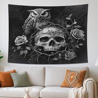 TPHIHPT Halloween Horror Gothic Owl Tapestry for Bedroom, Scary Goth Skeleton Tapestry Wall Hanging,
