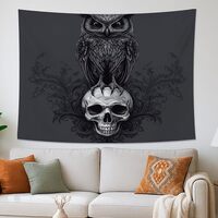 TPHIHPT Halloween Horror Gothic Owl Tapestry for Bedroom, Aesthetic Scary Goth Skeleton Tapestry Wal