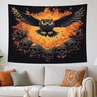 TPHIHPT Halloween Horror Gothic Owl Tapestry Wall Hanging, Anime Scary Skeleton Tapestry for Bedroom