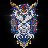 ANATTASOUL Blue Rhinestone Iron on Transfer Mandala Owl Pattern Bling Diamond Hotfix Patches for Clo