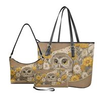 Sannovo Owl Floral Printed Shoulder Bag with Leather Wallet Lightweight Top Handle Handbag Womens Un