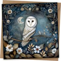 Owl Moon Greeting Card - Hand Painted Art Print Card Owl Lover Gifts