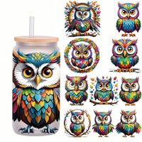 4pcs Christmas Flower Leaf Colorful Owl UV DTF Cup Wraps Transfer Waterproof Sticker for Glass Cups 