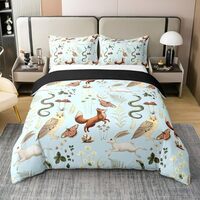 Feelyou Animal Duvet Cover 100% Cotton Queen Size Boys Girls Foxes Squirrels Owls Snails Bedding Set