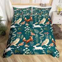 Feelyou Animal Duvet Cover Queen Size Foxes Squirrels Owls Snails Comforter Cover for Boys Girls Zoo