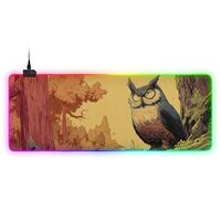 FOLIOSA Gaming Mouse Pad Owl Forest Print, Multiple Modes RGB Light Large Fabric Keyboard Pad with A