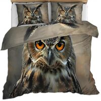 Full Size Duvet Cover Set, Retro Owl Print Duvet Cover, Animals Art Design Comforter Cover Bedding, 