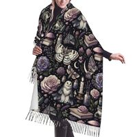 GOAYETN Gothic Moth Owl Book Floral Cashmerette Fringed Scarf Women'S Shawl Wrap Warm Scarves F