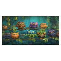 INSFBRB Cartoon Colorful Owls Quick-Drying Beach Towel, Cute Rustic Misty Forest Animal Owl Birds Ou