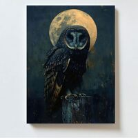 Dark Owl and Full Moon Canvas Wall Art – Mysterious Nocturnal Animal Print – Gothic Wild