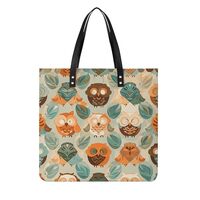 PU Leather Handbag Owl Pattern with Leaves Print Leather Tote Bag/Purse Ladies Shoulder Bags Fashion